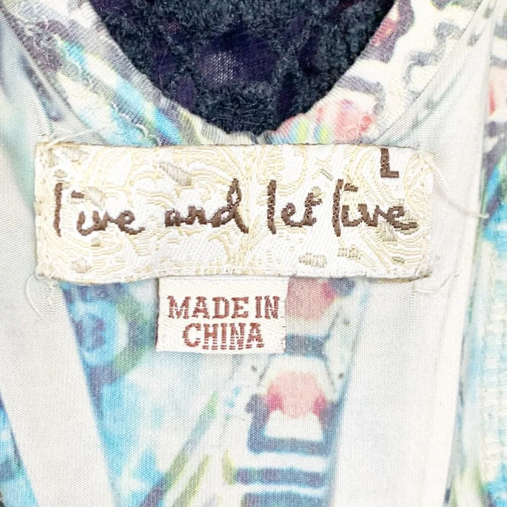 Live and Let Live | Women's Multicolor Black Lace Boho Tank Top | Size: L - Picture 4 of 8